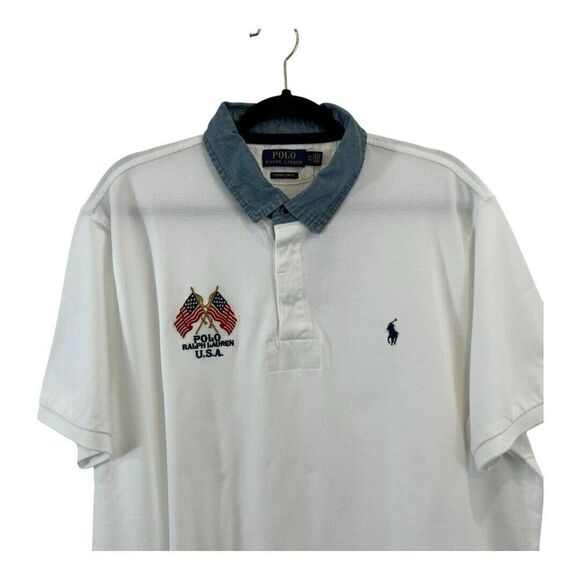 Polo Ralph Lauren Mens XXL White Slim Fit Denim Collar USA Flag Shirt New NWT - Picture 2 of 4